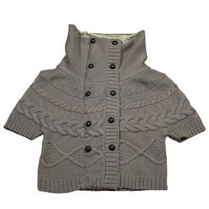 Nicholas K Crochet Cable Knit Taupe Jacket /‎ Cardigan Sz M Full Zip + Button Up